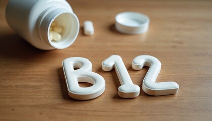 B12 vitamin pills in capsules, bottle with pills on wooden background. Food supplement, dietary nutrition, healthy lifestyle, wellness, treatment of deficiencies, for brain, blood, energy.