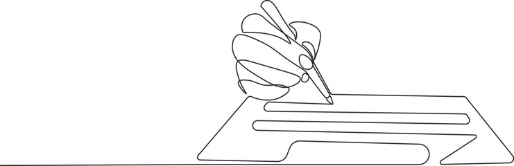 Human Hand Signing Business MOU Contract. Continuous Line Art of Office Agreement, Permission, and Analysis Isolated on White Background