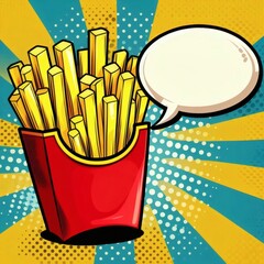 French fries retro pop art pop-art poster fast food snack design speech bubble