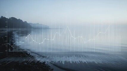Abstract data visualization overlaid on coastal scene business growth trends investment strategies - Powered by Adobe