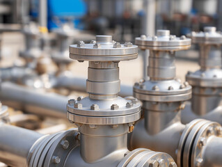 CCUS carbon solution. Capture climate. Storage energy. Emission sustainability. Industrial valves and pipes in a modern facility setting.