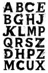 Grunge Block Alphabet Letters in Vintage Stamp Style - Transparent Background