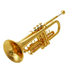 Obraz premium Isolated Golden Trumpet Brass Wind Instrument Musical Instrument 3D