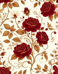 ワインレッドのクラシックバラ柄パターン｜Classic Rose Pattern in Wine Red Tones	