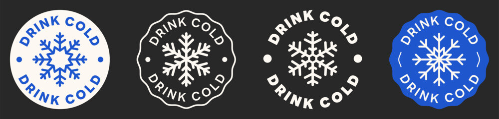 Drink Cold Vector Sign. Frozen Product Label Isolated. Set of Badges. Keep Frozen. Snowflake Icon