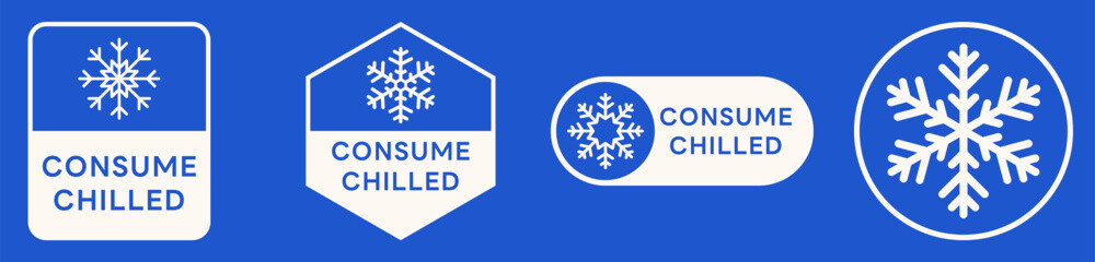 Consume Chilled Vector Sign. Label Isolated. Set of Badges. Snowflake Icon