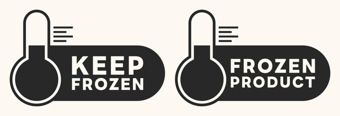 Keep Frozen Vector Sign. Frozen Product Label Isolated. Set of Badges. Thermometer Icon