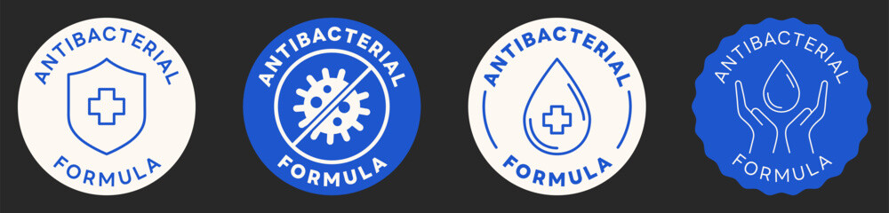 Antibacterial Formula Stamp. Set of Antibacterial Formula Signs. Vector Design Badges