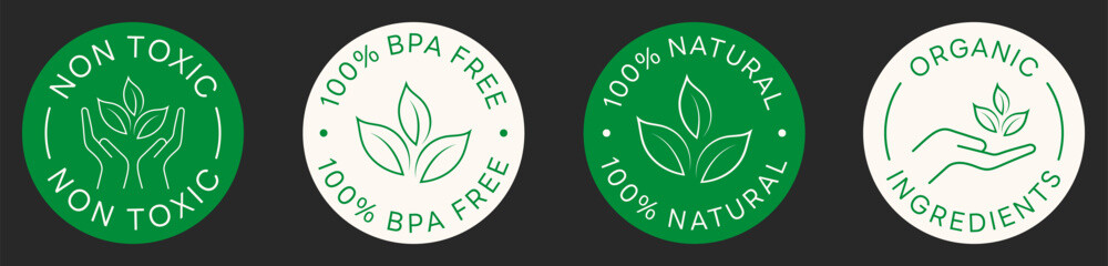 Non Toxic Stamp. Set of Organic Ingredients Signs. Vector Design Badges