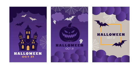 Vector Ilustration of Halloween party posters featuring night clouds and pumpkins and hunted house