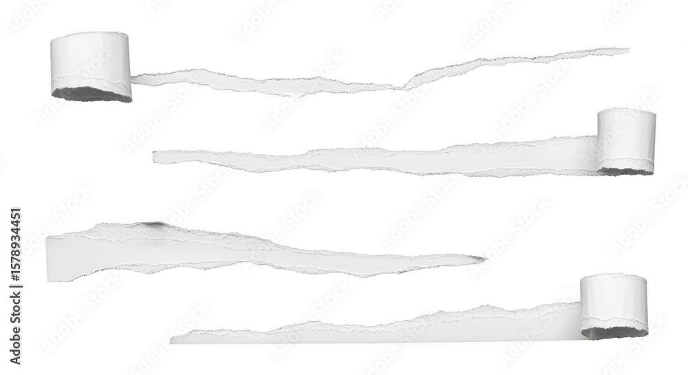 Fototapete torn paper strips: a set of three realistically rendered torn paper strips, isolated on white, perfe