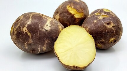 Brown russet potato whole isolated on white background