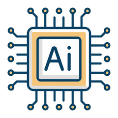 Blue and yellow A I microchip icon artificial intelligence
