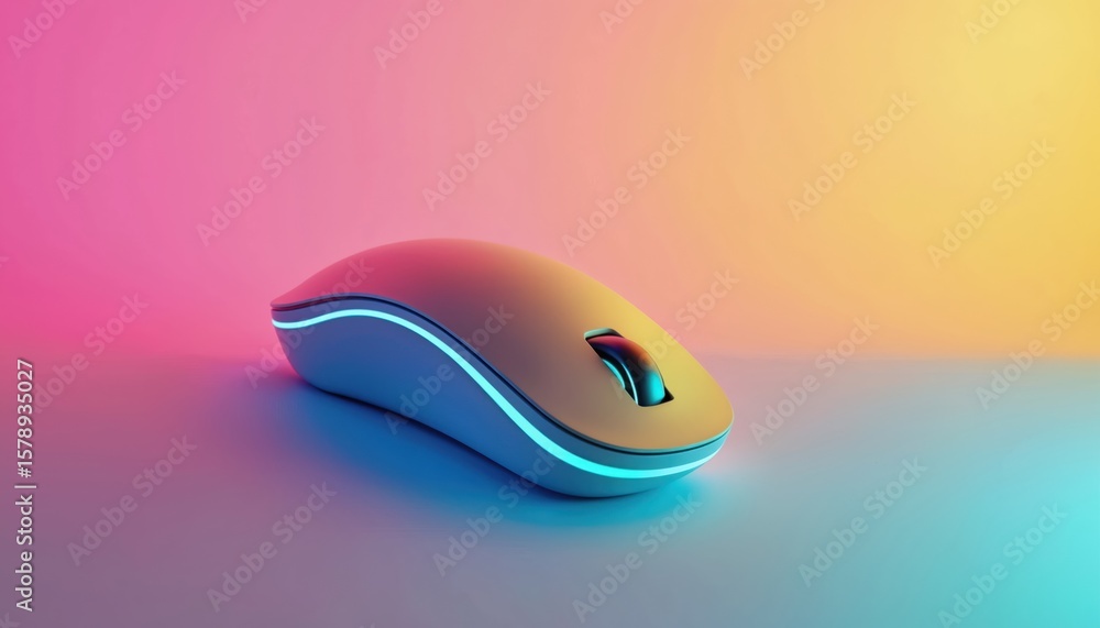 Poster modern wireless computer mouse on vibrant gradient background. tech, innovative device for website d