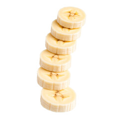 Vertical Stack Of Sliced Banana Pieces Isolated On Transparent Background