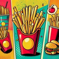 French fries retro pop art pop-art poster fast food snack design