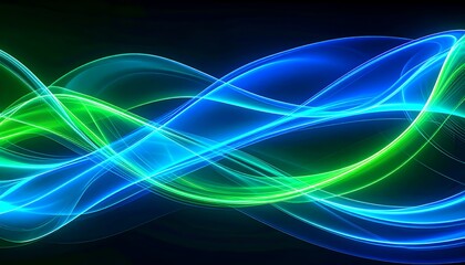 Abstract Blue and Green Light Waves Background.