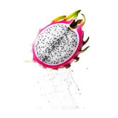 Vibrant Dragon Fruit Half Cut Showing Seeds on Transparent Background Isolated