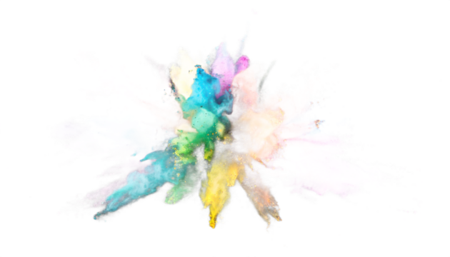 Vibrant Explosion Of Multicolored Powder Against Black Background Isolated Transparent Background