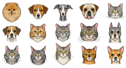 Isolated Pixel Art Animal Portrait Collection Cat Dog Pet Illustration