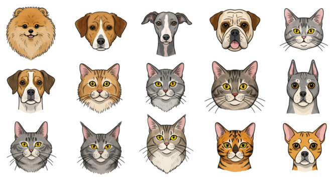 Isolated Pixel Art Animal Portrait Collection Cat Dog Pet Illustration - Powered by Adobe