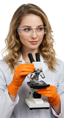 Isolated Portrait of Scientist with Microscope in Lab on Transparent Background