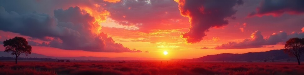 Vibrant autumn sunset, fiery cloudscape, majestic sky, autumn background, weather, orange