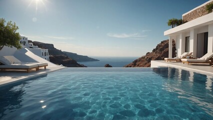 Fototapeta premium luxury swimming pool in santorini. 3d rendering