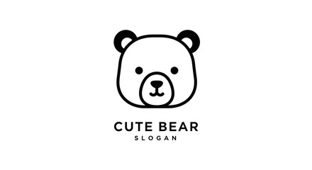 Minimalist Black and White Bear Head Logo Design with Round Ears