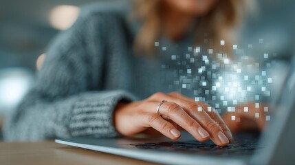 Businesswoman Engaged in Virtual Work on Laptop, Modern Office, Digital Innovation, Professional Environment