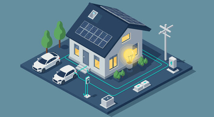 Modern Home with Solar Panels, Electric Vehicle Charging Station, and Smart Energy System © Basecamp