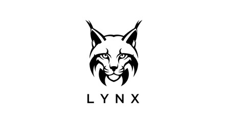 Striking Black and White Lynx Head Logo with Sharp Details and Intense Gaze