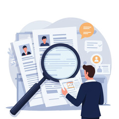 Illustration Job Search Magnifying Glass Resume Candidate Review