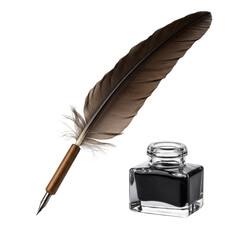 Isolated Quill Pen Feather with Ink Old Writing on Transparent PNG