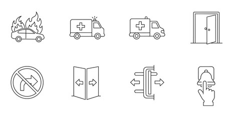 Burning Car Icon: Outlined Illustration of Vehicle on Fire