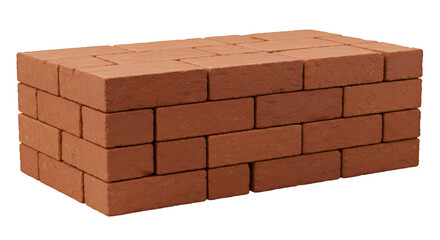 Isolated Stacked Red Bricks Construction Material Wall in Transparent Background