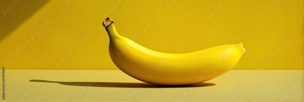 Poster low saturation banana casting a shadow on a bright backdrop with an open upper margin creating an ar