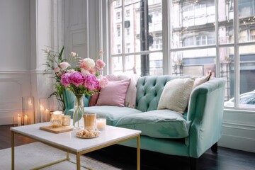 Naklejka premium Soft Textures & Warm Light, Living Room Bliss