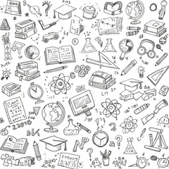 Isolated Sketch Education Background Seamless Pattern with School Elements