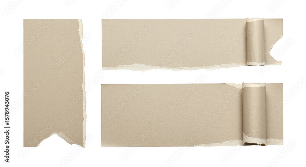 Poster unveiling paper strips: a collection of torn paper strips reveals a layered composition of texture a