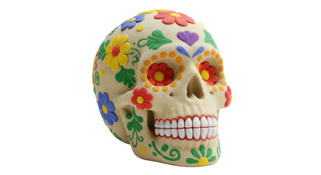 Isolated Transparent Background of Sugar Skull Decoration for Day Of The Dead