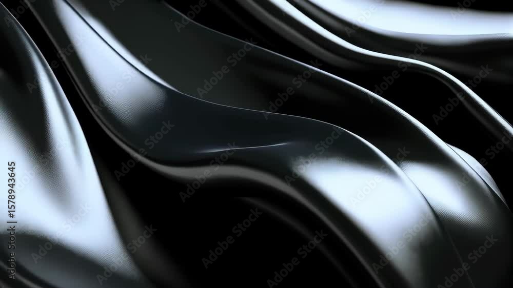 Poster elegant dark shiny fabric ripples abstract flowing movement in seamless smooth animation backdrop wi