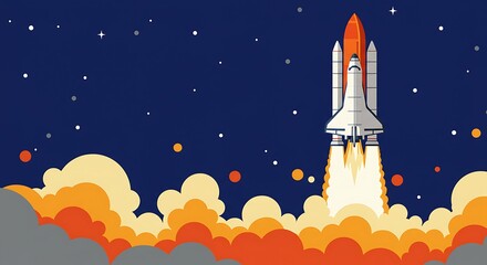 Rocket Launching into Starry Sky Illustration - Space Exploration, Future Technology, and Cosmic Adventures