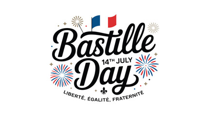Bastille Day vector illustration evokes patriotic spirit with French flags and firework design for celebration.