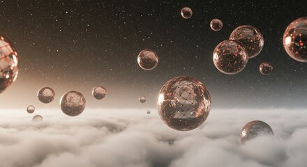 Naklejka premium Floating Glass Spheres Above Cloudscape