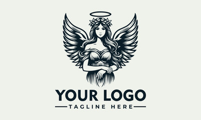 Vintage style logo featuring a female angel figure with wings, halo, and elegant attire.