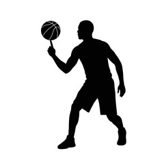 Fototapeta premium Basketball Silhouette: A dynamic silhouette of a basketball player, balancing the ball on his finger with effortless skill, capturing the essence of athletic precision and skill.