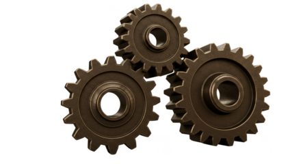 Mechanical 3D Rendering of Metal Gears Cogwheel on Transparent Background