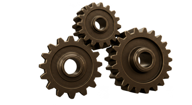 Mechanical 3D Rendering of Metal Gears Cogwheel on Transparent Background