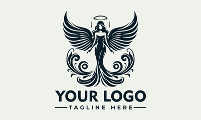 Elegant silhouette logo of a female angel figure with decorative flourishes.